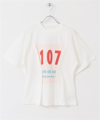 腰部打褶編號T恤(米色-one-OFF WHITE)