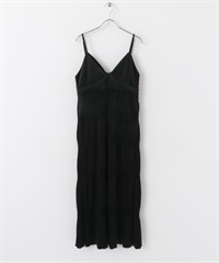 層次縮褶細肩帶洋裝(黑色-one-BLACK)