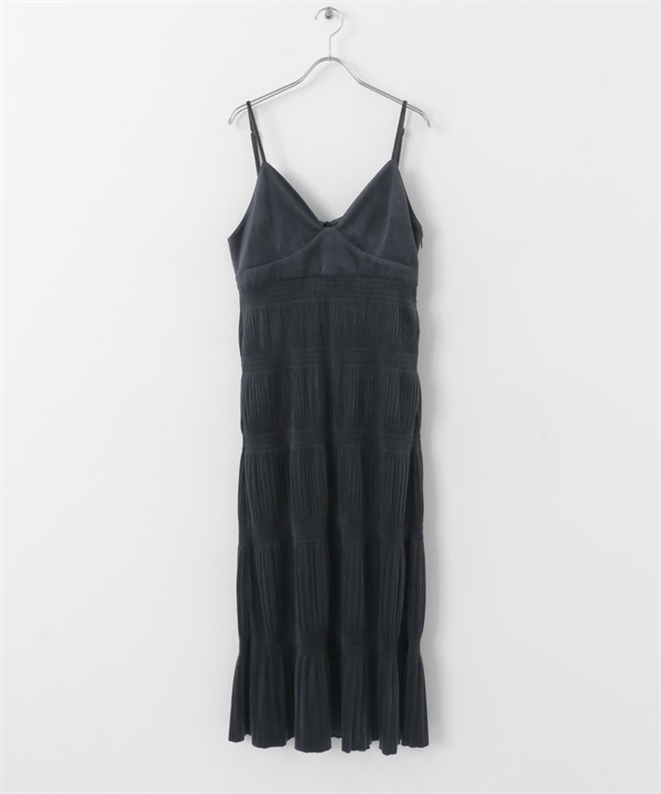 層次縮褶細肩帶洋裝(炭灰色-one-CHARCOAL GRAY)