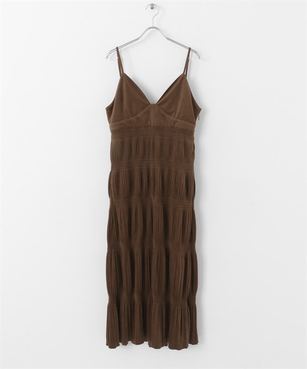 層次縮褶細肩帶洋裝(棕色-one-BROWN)