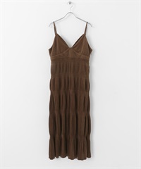 層次縮褶細肩帶洋裝(棕色-one-BROWN)