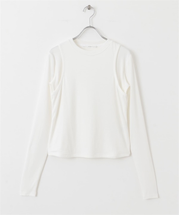 層次感設計長袖T恤(米色-one-OFF WHITE)