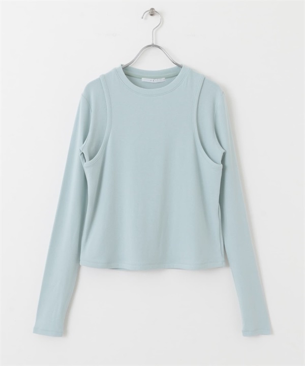 層次感設計長袖T恤(淺藍色-one-LIGHT BLUE)