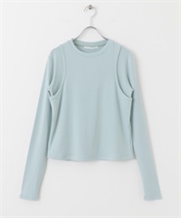 層次感設計長袖T恤(淺藍色-one-LIGHT BLUE)