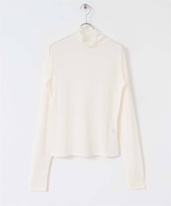 透膚羅紋高領長袖T恤(象牙白-one-IVORY)