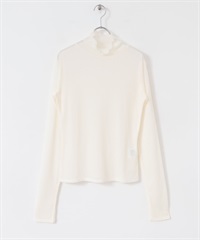 透膚羅紋高領長袖T恤(象牙白-one-IVORY)