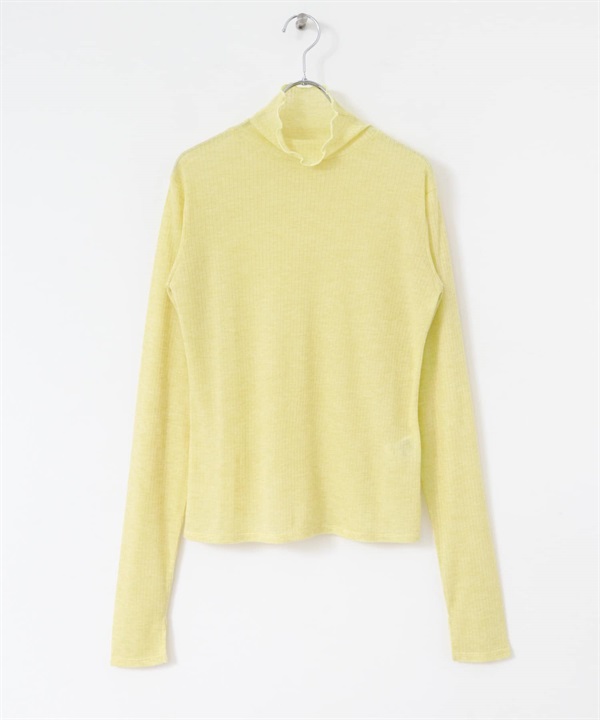 透膚羅紋高領長袖T恤(萊姆黃-one-其他黃色)