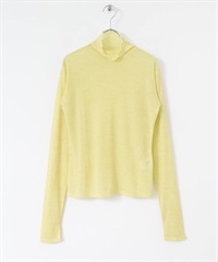 透膚羅紋高領長袖T恤(萊姆黃-one-其他黃色)