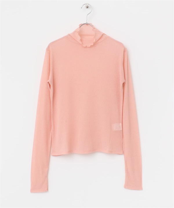 透膚羅紋高領長袖T恤(粉紅色-one-PINK)