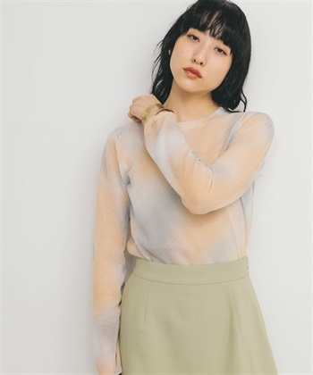 大理石印花透膚針織衫