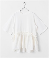 防汗漬拼接荷葉下襬上衣(米色x米色-one-OFF WHITE)