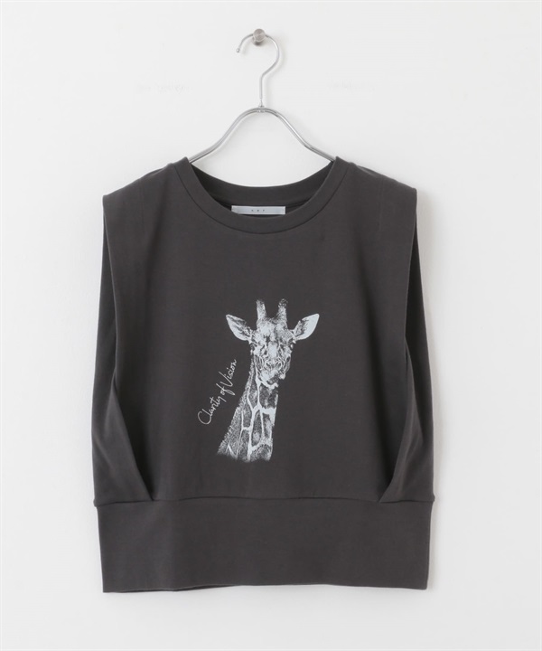 無袖印花上衣(炭灰色-one-CHARCOAL GRAY)