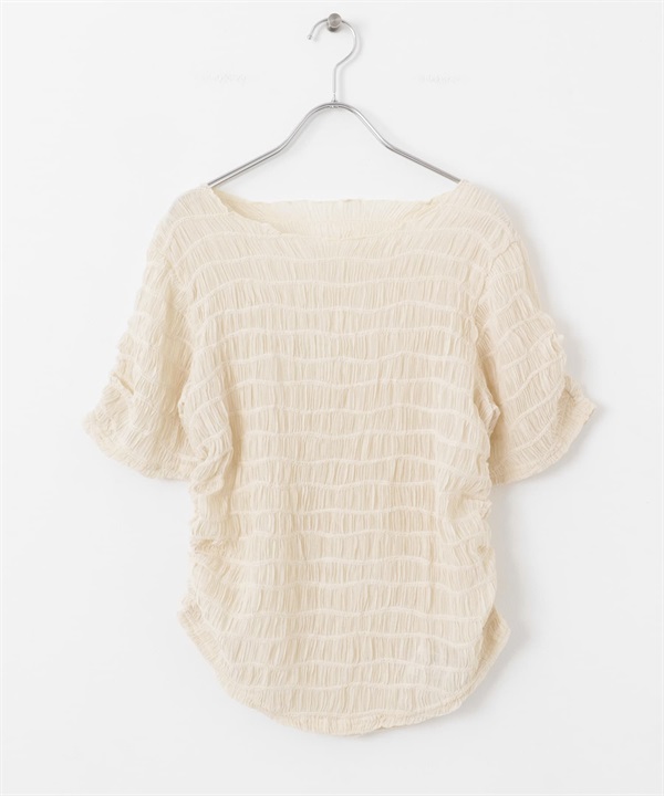 抽褶縫透膚上衣(象牙白-one-IVORY)