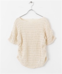 抽褶縫透膚上衣(象牙白-one-IVORY)