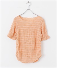 抽褶縫透膚上衣(杏桃色-one-其他橘色)