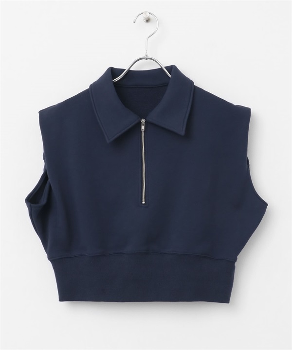 肩部打褶拉鍊休閒上衣(藏青色-one-NAVY)