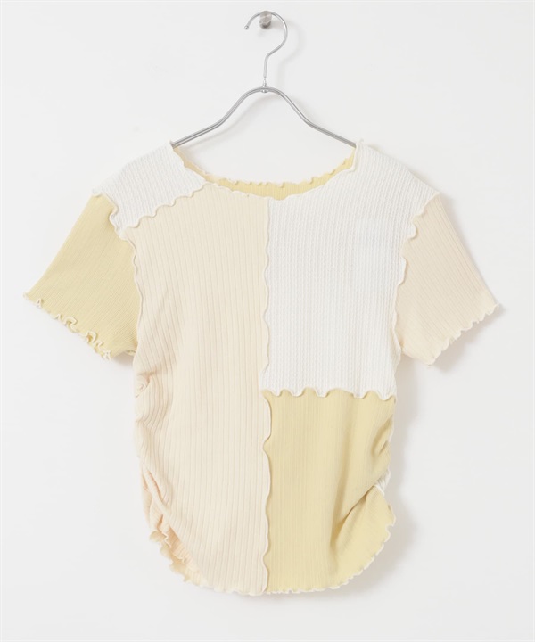 配色拼接設計上衣(象牙白混色-one-其他白色)