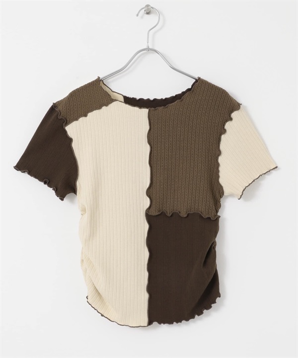 配色拼接設計上衣(棕色混色-one-其他棕色)