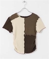 配色拼接設計上衣(棕色混色-one-其他棕色)