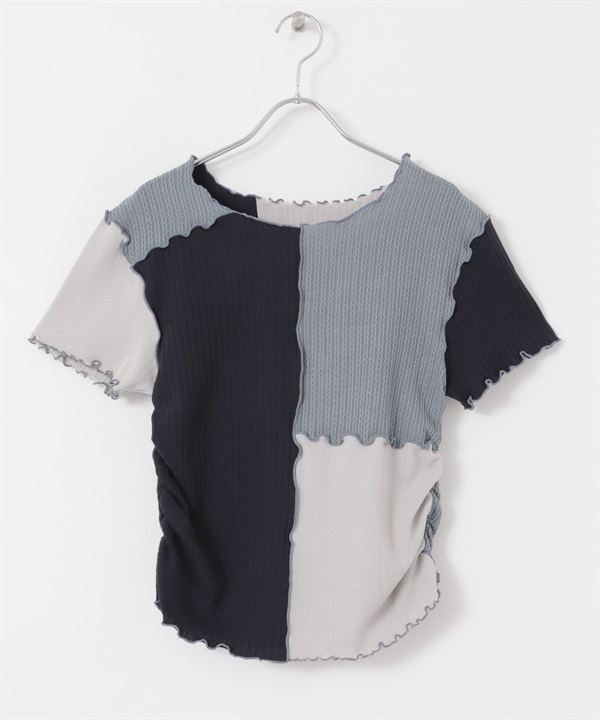 配色拼接設計上衣(藍色混色-one-其他藍色)