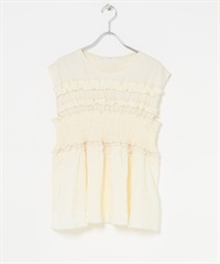 荷葉邊拼接上衣(象牙白-one-IVORY)