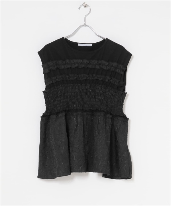 荷葉邊拼接上衣(黑色-one-BLACK)