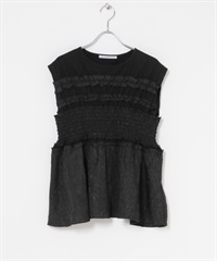 荷葉邊拼接上衣(黑色-one-BLACK)