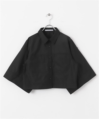 短版五分袖襯衫(黑色-one-BLACK)