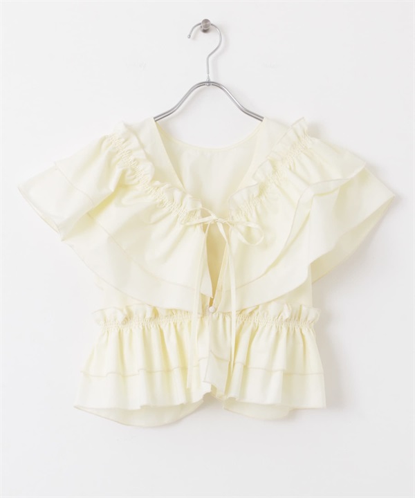 多穿法交叉荷葉邊罩衫(象牙白-one-IVORY)