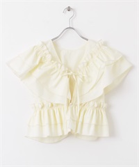 多穿法交叉荷葉邊罩衫(象牙白-one-IVORY)