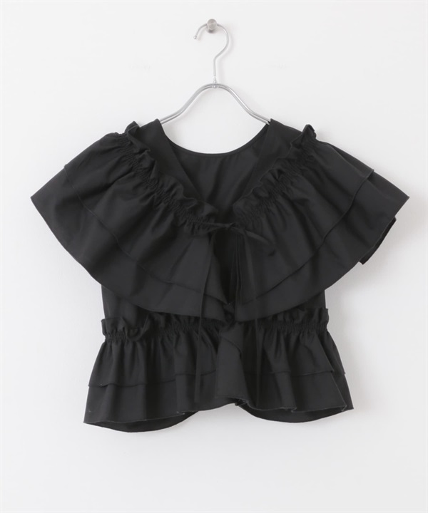 多穿法交叉荷葉邊罩衫(黑色-one-BLACK)