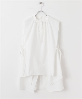背面蓬鬆打褶罩衫(米色-one-OFF WHITE)