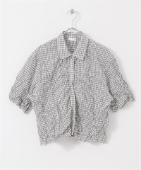 洗皺感格紋襯衫(米色-one-WHITE)