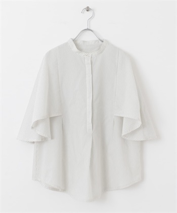 直條紋披風襯衫(象牙白-one-IVORY)