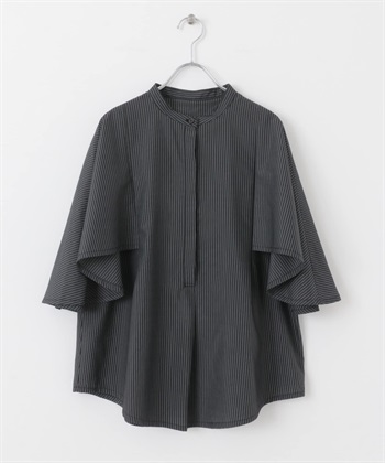 直條紋披風襯衫(炭灰色-one-CHARCOAL GRAY)
