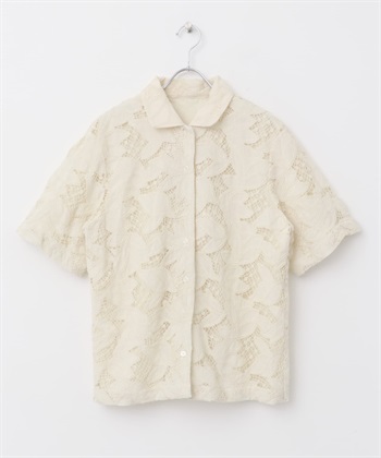 雕花蕾絲寬版襯衫(象牙白-one-IVORY)