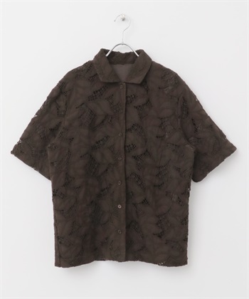 雕花蕾絲寬版襯衫(棕色-one-BROWN)