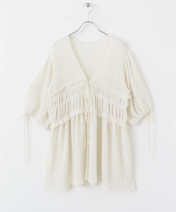 正面蝴蝶結長版上衣(象牙白-one-IVORY)