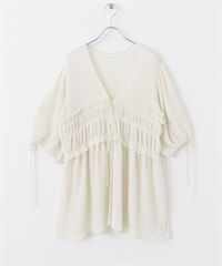 正面蝴蝶結長版上衣(象牙白-one-IVORY)