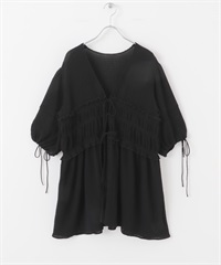 正面蝴蝶結長版上衣(黑色-one-BLACK)