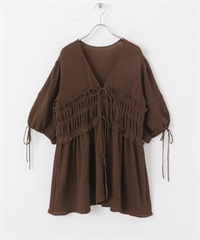 正面蝴蝶結長版上衣(棕色-one-BROWN)