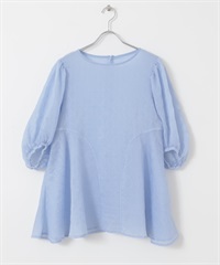 拼接剪裁透膚襯衫(藍色-one-BLUE)