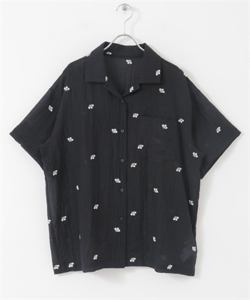 刺繡透膚襯衫(黑色-one-BLACK)