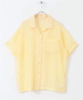 刺繡透膚襯衫(黃色-one-YELLOW)
