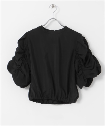 碎褶袖設計罩衫(黑色-one-BLACK)