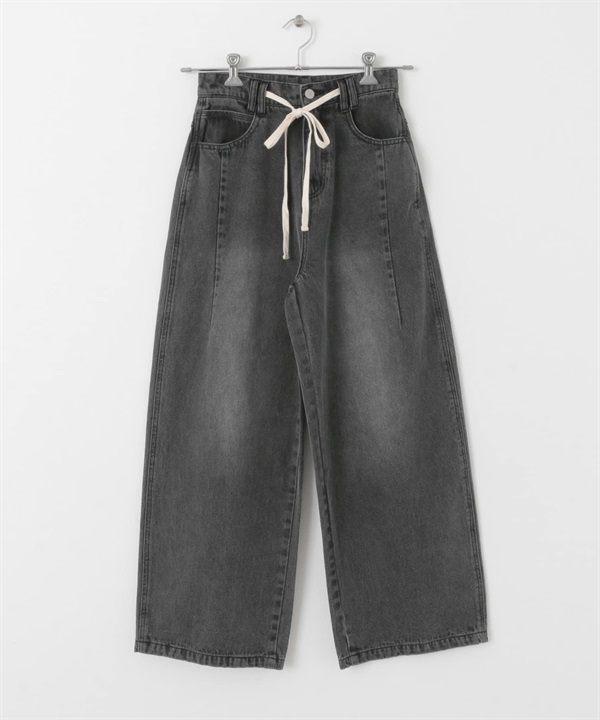抽繩牛仔褲(黑色-36-BLACK)
