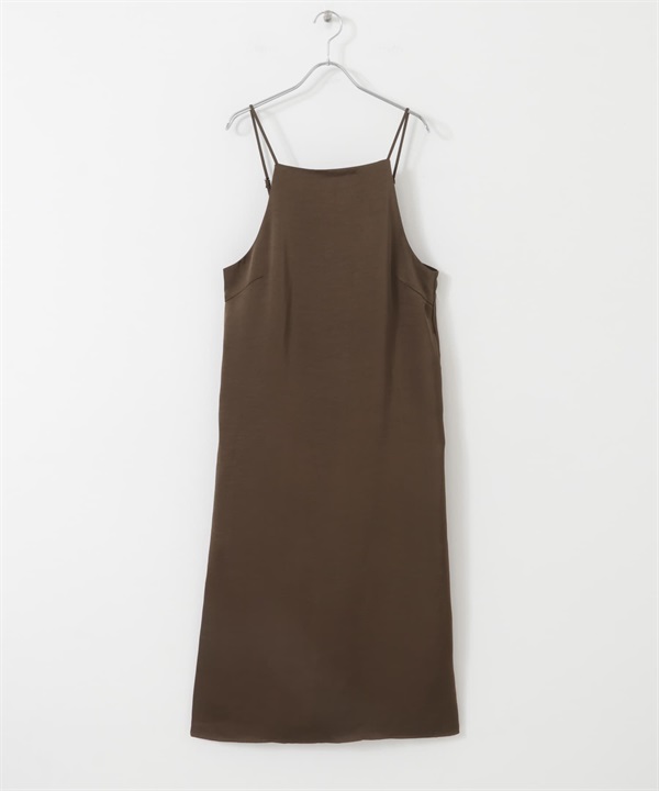 緞紋細肩帶洋裝(棕色-one-BROWN)