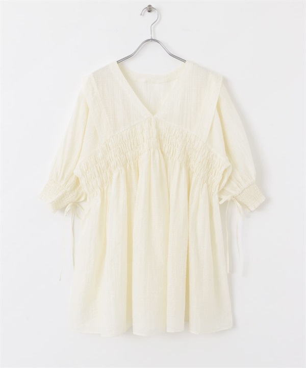 2WAY抽褶縫迷你洋裝(象牙白-one-IVORY)