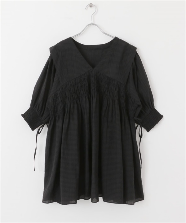 2WAY抽褶縫迷你洋裝(黑色-one-BLACK)