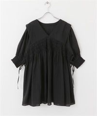 2WAY抽褶縫迷你洋裝(黑色-one-BLACK)